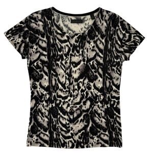 Saks Fifth Avenue Cashmere Sweater Medium Animal Print Black Label Short Sleeve